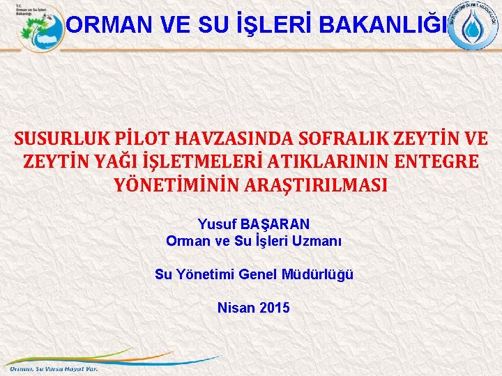 ORMAN VE SU İŞLERİ BAKANLIĞI SUSURLUK PİLOT HAVZASINDA SOFRALIK ZEYTİN VE ZEYTİN YAĞI İŞLETMELERİ