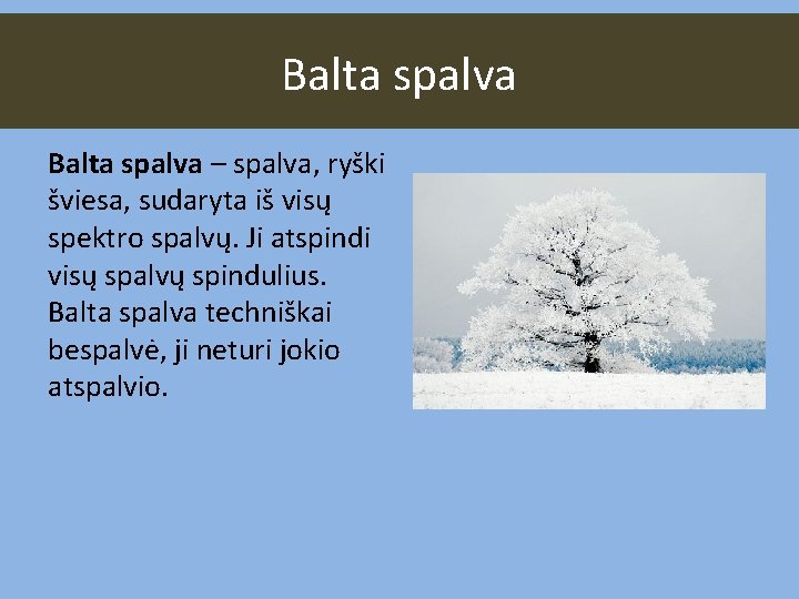 Balta spalva – spalva, ryški šviesa, sudaryta iš visų spektro spalvų. Ji atspindi visų