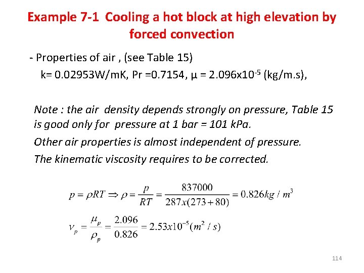 Example 7 -1 Cooling a hot block at high elevation by forced convection -