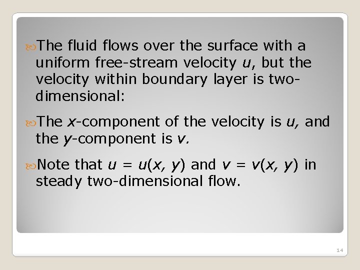  The fluid flows over the surface with a uniform free-stream velocity u, but