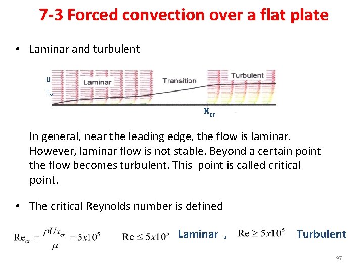 7 -3 Forced convection over a flat plate • Laminar and turbulent U T∞