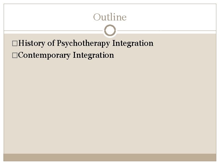 Outline �History of Psychotherapy Integration �Contemporary Integration 