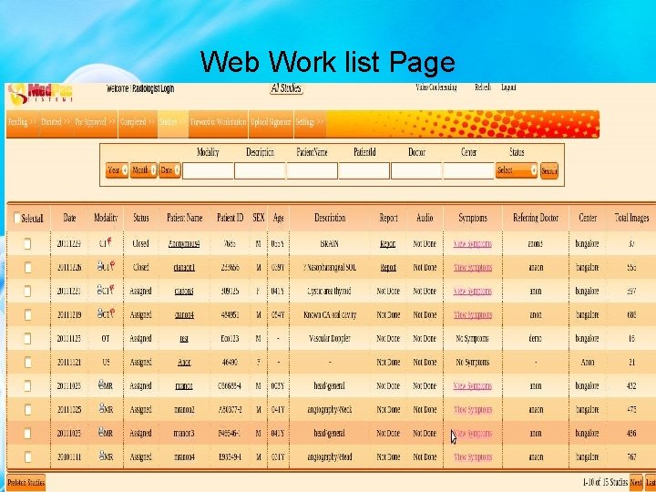 Web Work list Page 