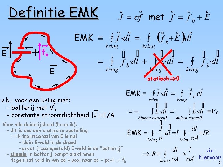 Definitie EMK E fb E statisch 0 v. b. : voor een kring met: