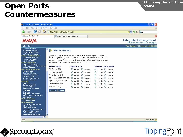 Open Ports Countermeasures Attacking The Platform Avaya 