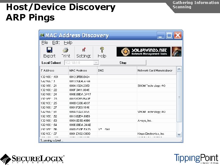 Host/Device Discovery ARP Pings Gathering Information Scanning 