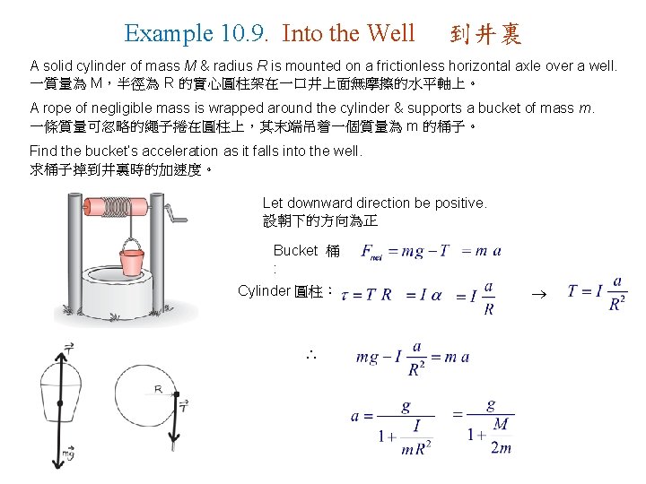 Example 10. 9. Into the Well 到井裏 A solid cylinder of mass M &