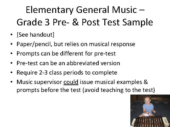 Elementary General Music – Grade 3 Pre- & Post Test Sample • • •