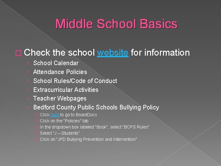 Middle School Basics � Check › › › the school website for information School