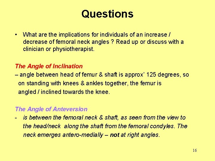 Questions • What are the implications for individuals of an increase / decrease of