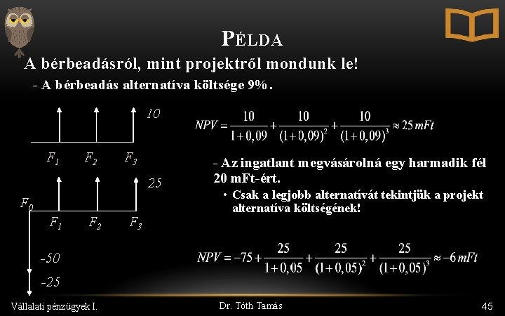 PÉLDA A bérbeadásról, mint projektről mondunk le! - A bérbeadás alternatíva költsége 9%. 10