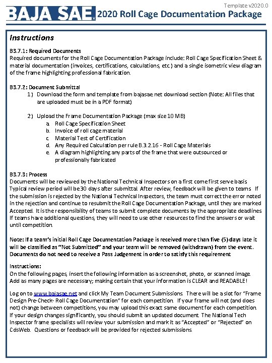 Template v 2020. 0 2020 Roll Cage Documentation Package Instructions B 3. 7. 1: