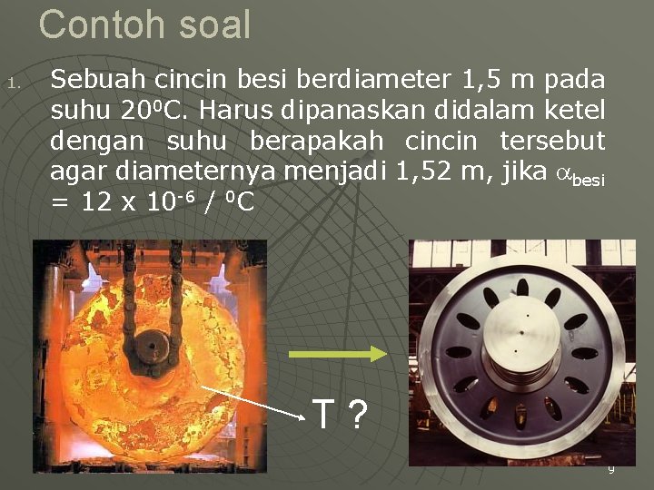 Contoh soal 1. Sebuah cincin besi berdiameter 1, 5 m pada suhu 200 C.