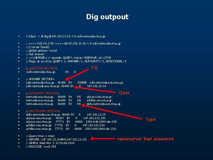 Dig outpout • 1: 10 pm ~ # dig @147. 102. 13. 10 -t Dig outpout • 1: 10 pm ~ # dig @147. 102. 13. 10 -t