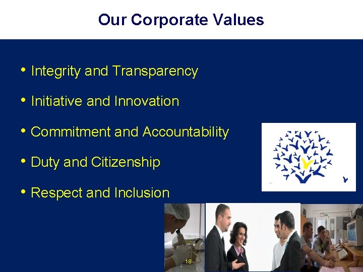 Our Corporate Values • Integrity and Transparency • Initiative and Innovation • Commitment and
