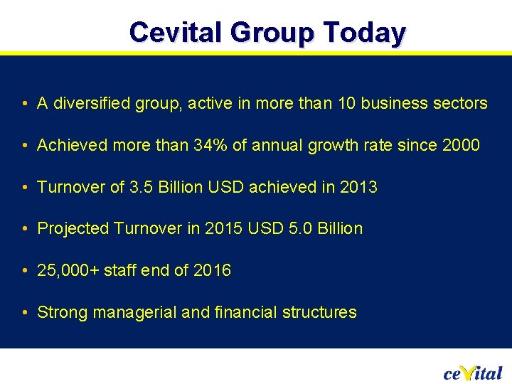 Cevital Group Today • A diversified group, active in more than 10 business sectors