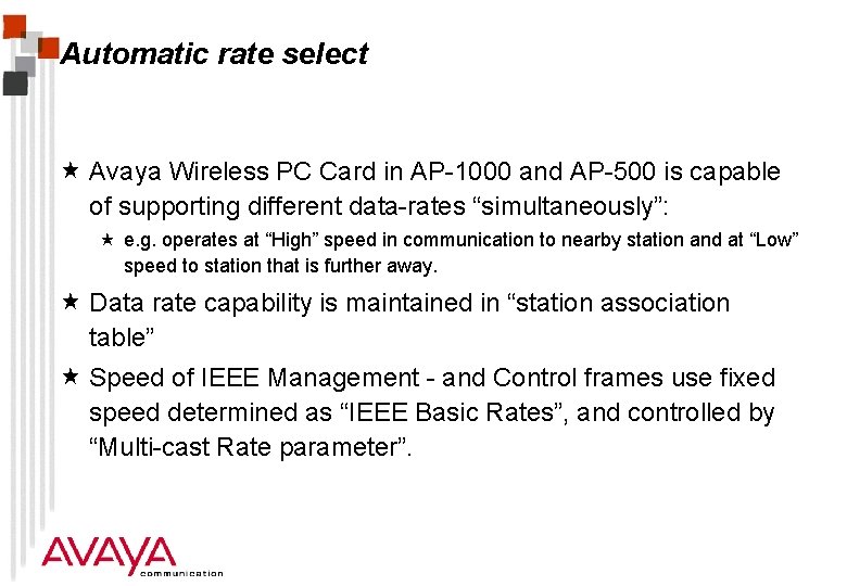 Automatic rate select « Avaya Wireless PC Card in AP-1000 and AP-500 is capable