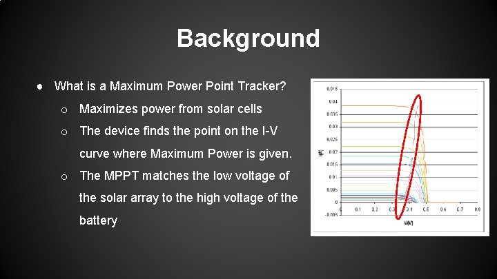 Background ● What is a Maximum Power Point Tracker? o Maximizes power from solar