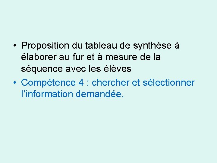  • Proposition du tableau de synthèse à élaborer au fur et à mesure