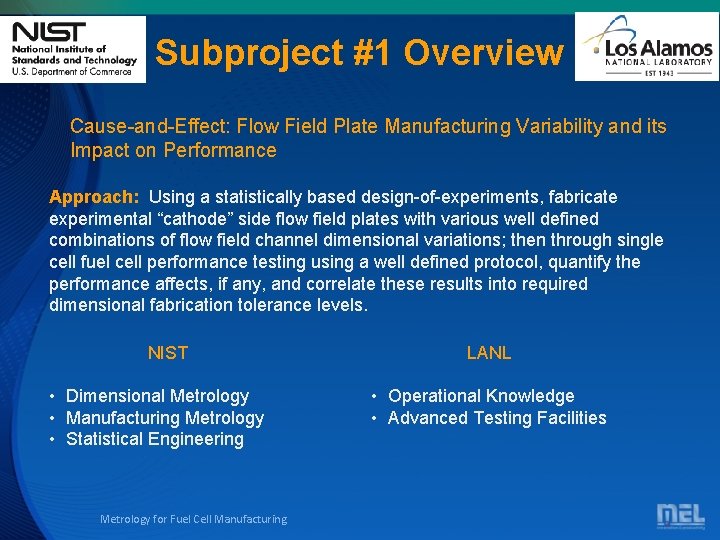 Subproject #1 Overview Cause-and-Effect: Flow Field Plate Manufacturing Variability and its Impact on Performance