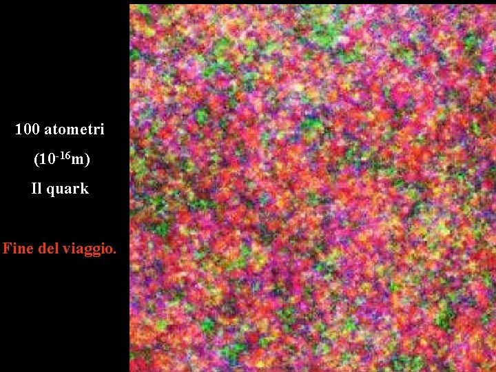 100 atometri (10 -16 m) Il quark Fine del viaggio. 100 atometri (10 -16 m) Il quark Fine del viaggio.