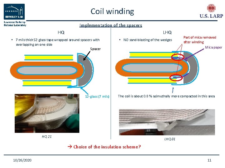 Coil winding Implementation of the spacers HQ LHQ • 7 mils thick S 2