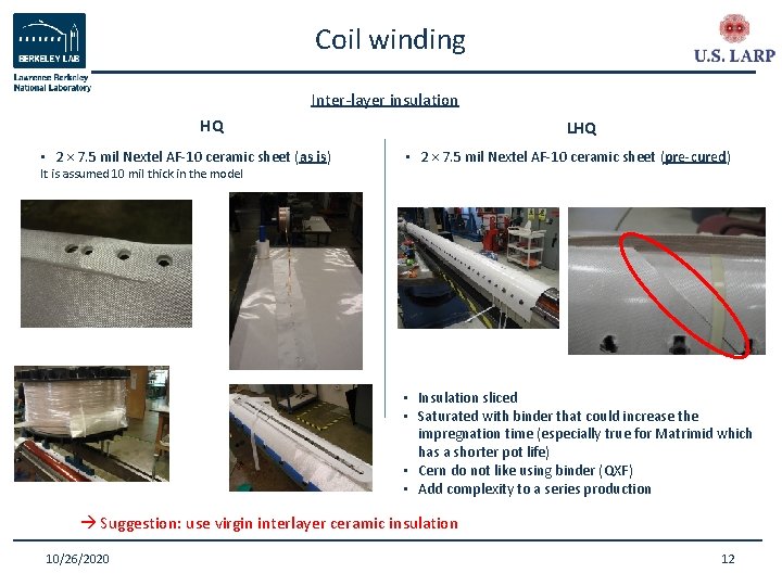 Coil winding Inter-layer insulation HQ • 2 × 7. 5 mil Nextel AF-10 ceramic