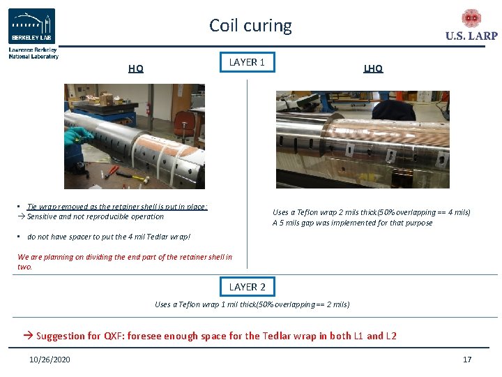 Coil curing LAYER 1 HQ • Tie wrap removed as the retainer shell is