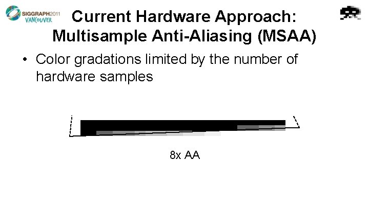 Current Hardware Approach: Multisample Anti-Aliasing (MSAA) • Color gradations limited by the number of