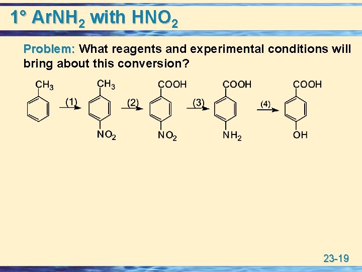 1° Ar. NH 2 with HNO 2 Problem: What reagents and experimental conditions will