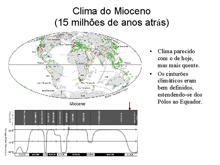 Clima do Mioceno (15 milhões de anos atrás) • Clima parecido com o de