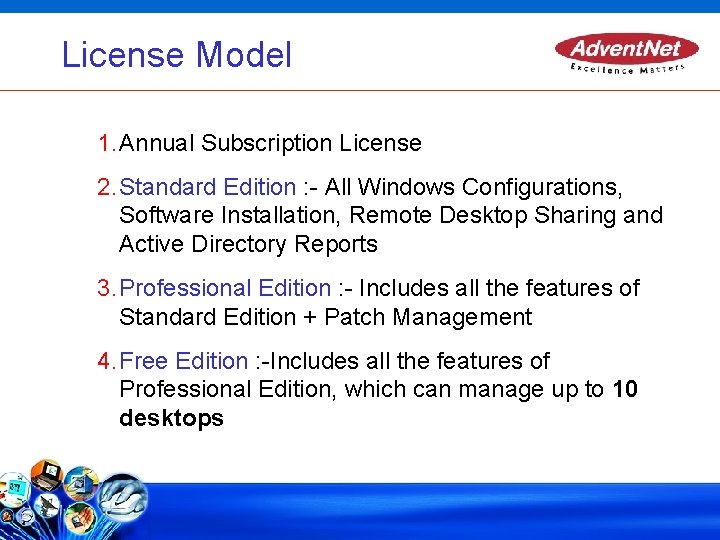 License Model 1. Annual Subscription License 2. Standard Edition : - All Windows Configurations,