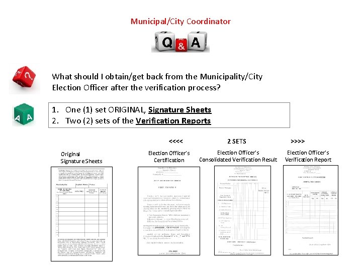 Municipal/City Coordinator What should I obtain/get back from the Municipality/City Election Officer after the