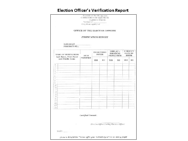 Election Officer’s Verification Report 