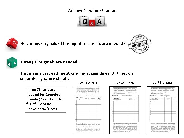 At each Signature Station How many originals of the signature sheets are needed? A