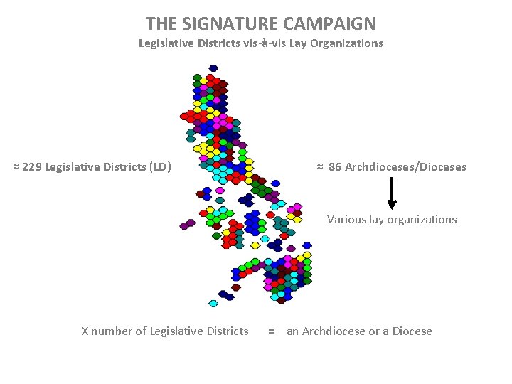 THE SIGNATURE CAMPAIGN Legislative Districts vis-à-vis Lay Organizations ≈ 229 Legislative Districts (LD) ≈