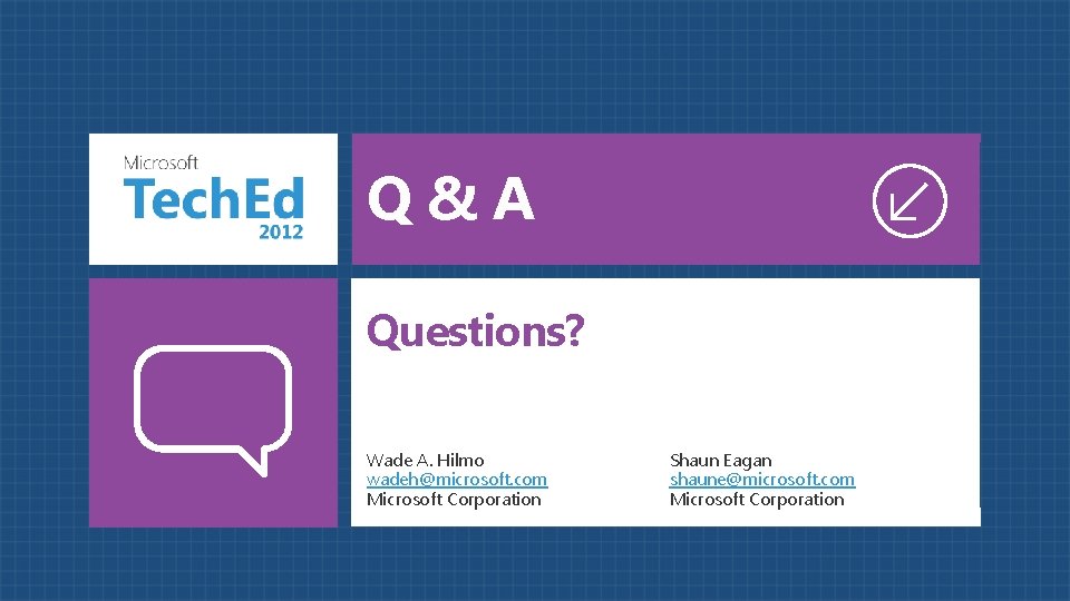 Q&A Questions? Wade A. Hilmo wadeh@microsoft. com Microsoft Corporation Shaun Eagan shaune@microsoft. com Microsoft