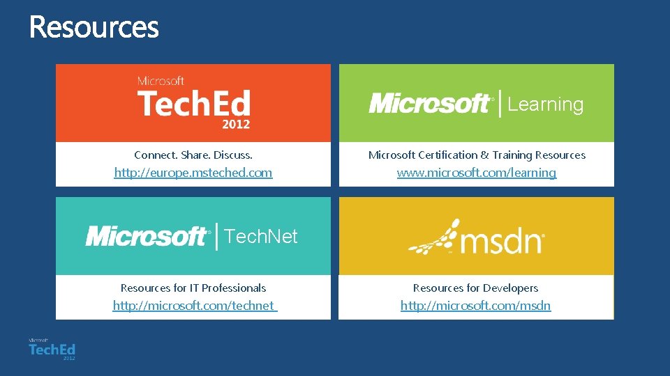 Learning Connect. Share. Discuss. Microsoft Certification & Training Resources http: //europe. msteched. com www.