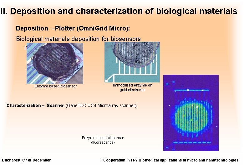 II. Deposition and characterization of biological materials Deposition –Plotter (Omni. Grid Micro): Biological materials