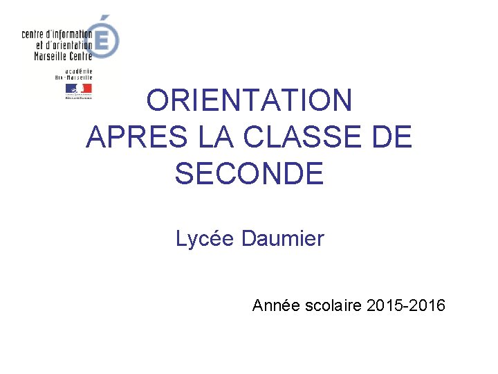 ORIENTATION APRES LA CLASSE DE SECONDE Lycée Daumier Année scolaire 2015 -2016 