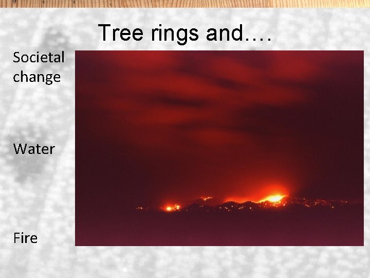 Tree rings and…. Societal change Water Fire 