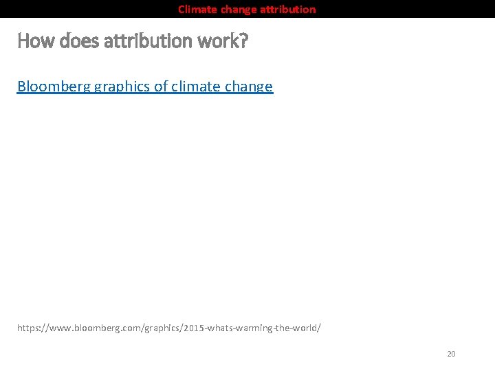 Climate change attribution How does attribution work? Bloomberg graphics of climate change https: //www.