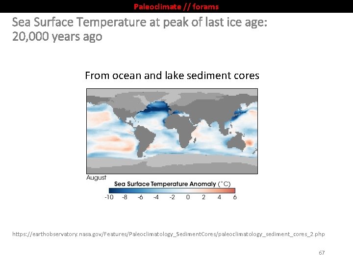 Paleoclimate // forams Sea Surface Temperature at peak of last ice age: 20, 000