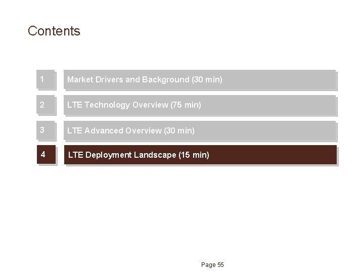 Contents 1 Market Drivers and Background (30 min) 2 LTE Technology Overview (75 min) Contents 1 Market Drivers and Background (30 min) 2 LTE Technology Overview (75 min)