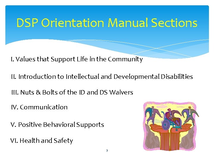 DSP Orientation Manual Sections I. Values that Support Life in the Community II. Introduction