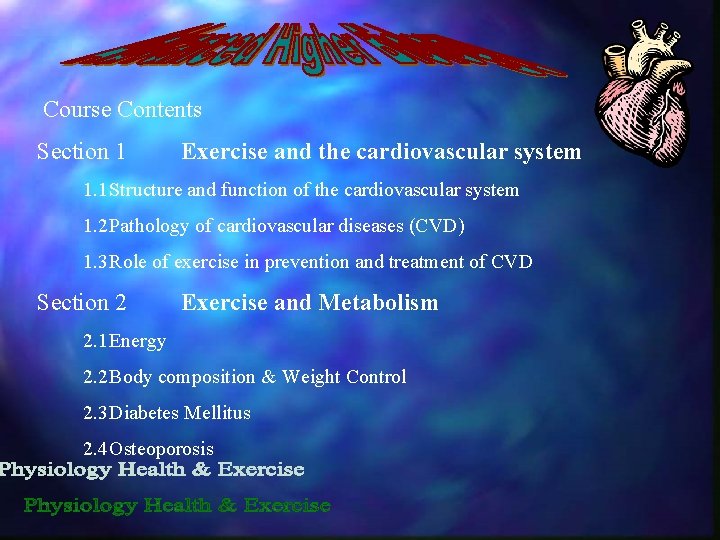 Course Contents Section 1 Exercise and the cardiovascular system 1. 1 Structure and function