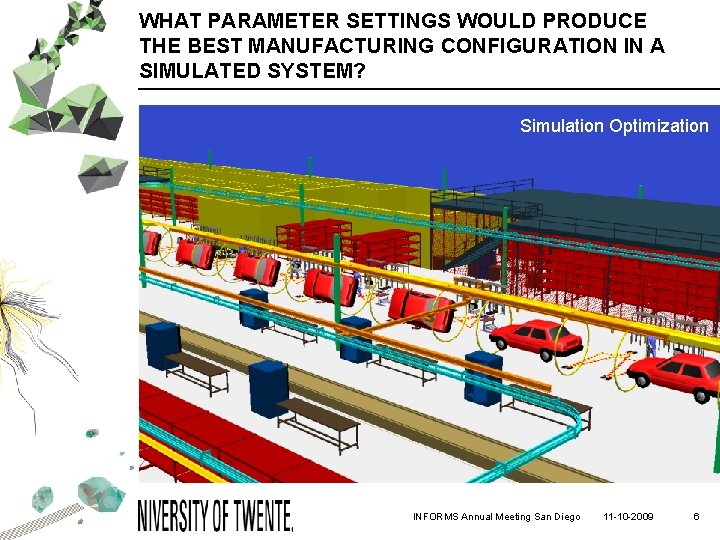 WHAT PARAMETER SETTINGS WOULD PRODUCE THE BEST MANUFACTURING CONFIGURATION IN A SIMULATED SYSTEM? Simulation