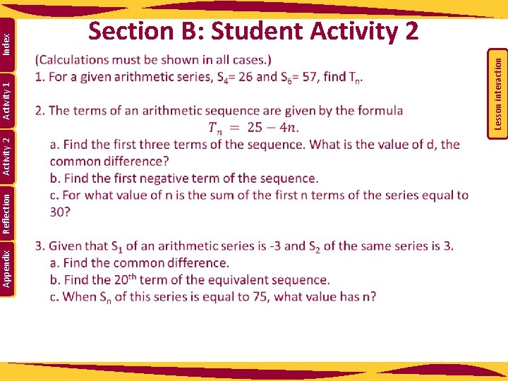 Appendix Reflection Activity 2 Index Lesson interaction Activity 1 Section B: Student Activity 2