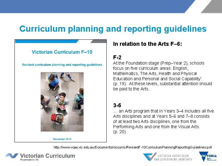 Curriculum planning and reporting guidelines In relation to the Arts F– 6: F-2 At Curriculum planning and reporting guidelines In relation to the Arts F– 6: F-2 At