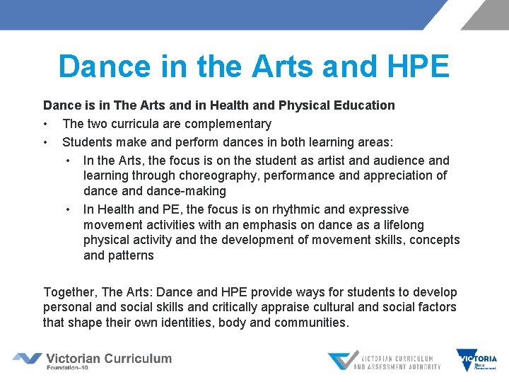 Dance in the Arts and HPE Dance is in The Arts and in Health Dance in the Arts and HPE Dance is in The Arts and in Health